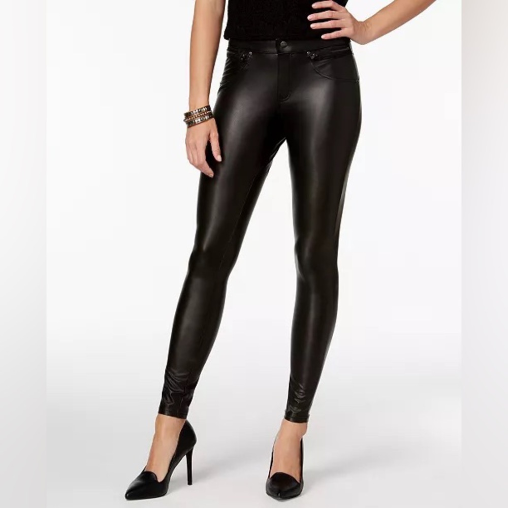 HUE Women's Black Faux Leather Zip Detail Leggings Size M